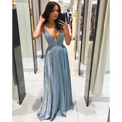 GENERICO - Vestido largo de fiesta para mujer - Celeste