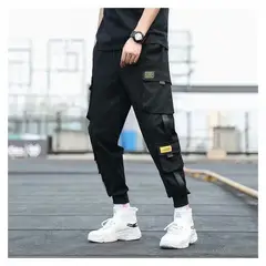 VATYERTY - Pantalones cargo de harén con bolsillos laterales para hombre pantalón