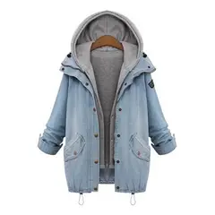 VATYERTY - Abrigo de mezclilla con capucha y un solo pecho mujer
