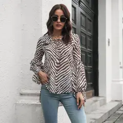 GENERICO - Camisa de hombros caídos con bolsillo manga larga para mujer