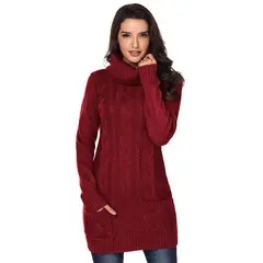 VATYERTY - Chompa cuello alto para mujer - Vino