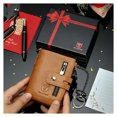 VATYERTY - Leather phone stand cadena antirrobo billetera marrón con caja