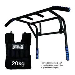 HOLGU - Barra dominadas 2en1 chaleco 20kg guantes regalo