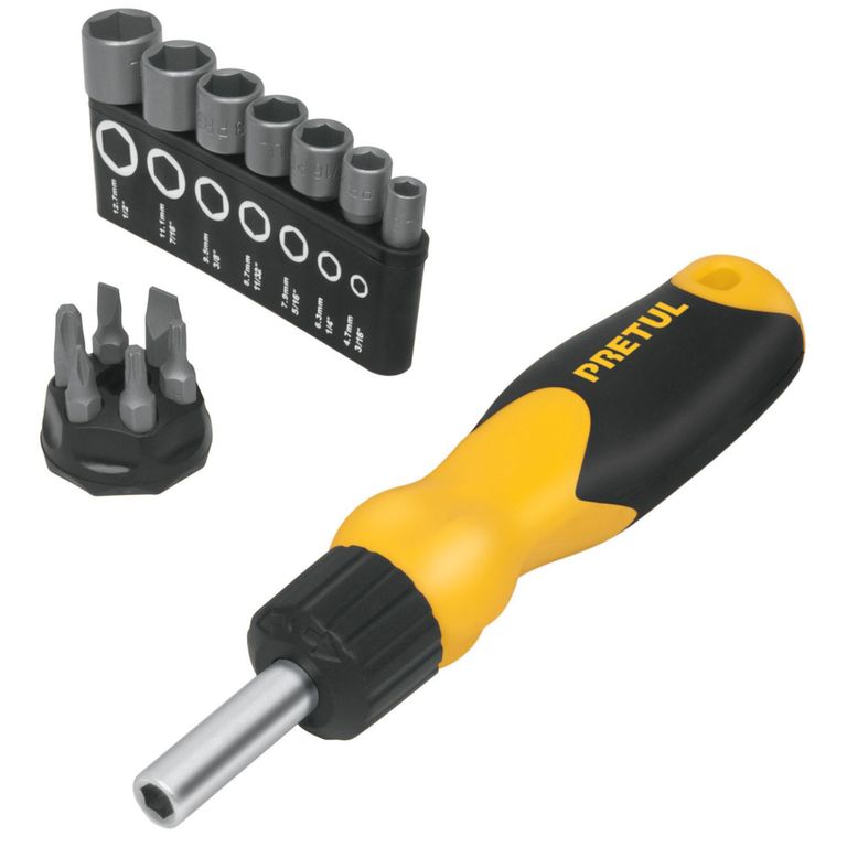 Desarmador multiuso con 7 dados y 6 puntas,