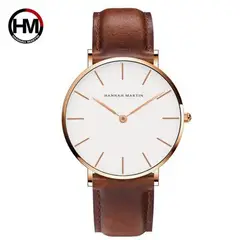 HANNAH MARTIN - Reloj Acero Oro Rosa y Cuero Marrón HAN-M-12