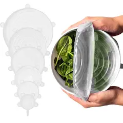 TODO FIT - Tapas de Silicona Elásticas 6 Tamaños de Fundas para Tazones Blanco