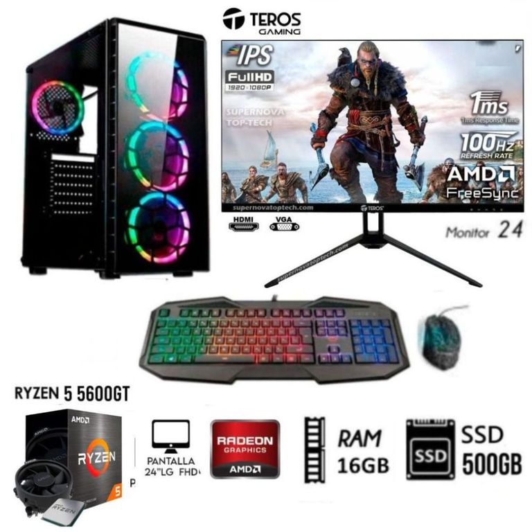 COMPUTADORA PC GAMER RYZEN 5 5600GT + Ram 16GB +DISCO SSD 500GB +MONITOR 24 FHD