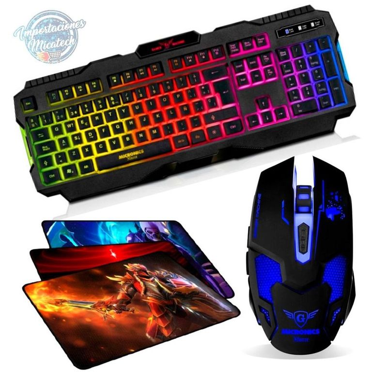 Kit gamer 3 en 1: teclado gamer rgb + mouse 3200dpi + pad-