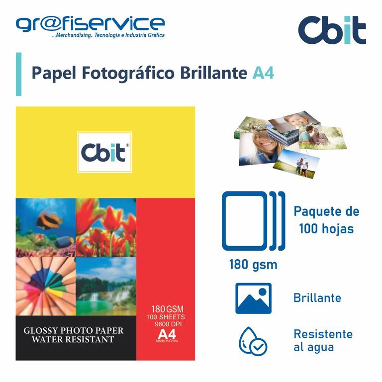 Papel Fotográfico Cbit A4 Brillante 180G 100 Hojas