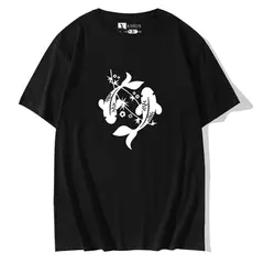 YANSUS - Polo Hombre Negro Estampado Pescado