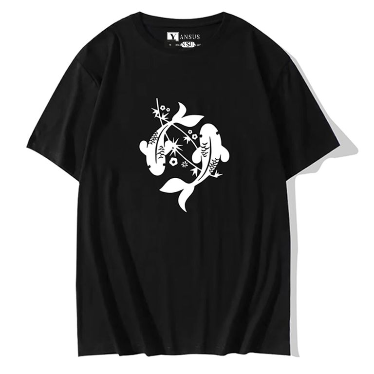 Polo Hombre Negro Estampado Pescado