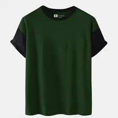 YANSUS - Polo Bicolor Verde Militar Y Negro Manga Corta