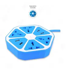 ITELSISTEM - Enchufe tomacorriente Extension multiple 4 Puertos Usb Hexagonal Azul