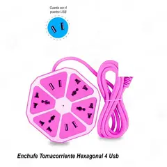ITELSISTEM - Enchufe tomacorriente Extension multiple 4 Puertos Usb Hexagonal Purp