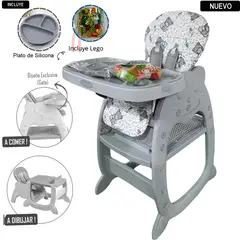 HI BABY - Silla Carpeta Gato 3 en 1 Gris con Plato y Lego