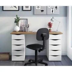 VENTITAS HOME - Escritorio Vintage Zarek 10 Cajones Color Duna y Blanco