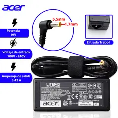 GENERICO - Cargador Genérico Acer Punta Amarilla 19v 3-42a 65w 5-5x1-7mm