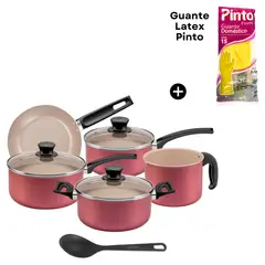 PANELUX - Juego de Ollas Color Cereza 8 Piezas Línea Magnific -