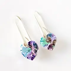 SIFRAH SHOP - Aretes de Plata 925 con Cristal Corazón Lila