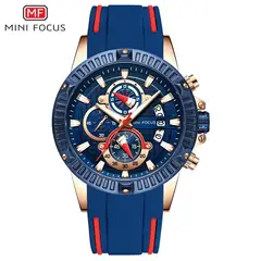 MINI FOCUS - Reloj Acero Oro Rosa Azul y Silicona Azul MIN-10