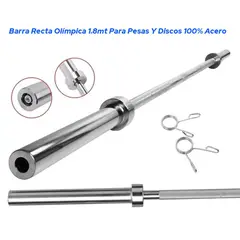 HOLGU - Barra Recta Olímpica 1.8mt Para Pesas Y Discos 100 Acero