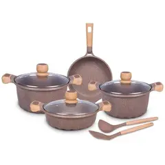 GENERICO - Juego De ollas Roca Volcanica 9 Piezas Marron mgc