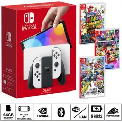 NINTENDO - Consola switch oled blanca + smash b + m kart + m 3d world