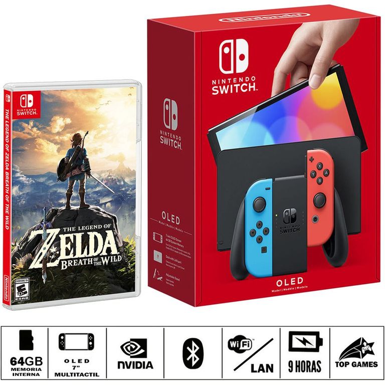 Consola switch oled neon + zelda breath of the wild