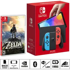 NINTENDO - Consola switch oled neon + zelda breath of the wild