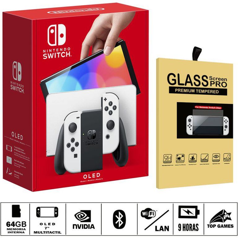 Consola switch oled blanco + glass protector