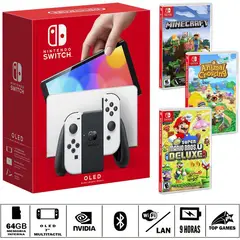 NINTENDO - Consola switch oled blanco + new m + animal c + minecraft