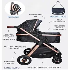 BABY - Coche para Bebe Moises con Tela Ranurada Gray Black