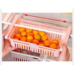 GENERICO - CESTA ORGANIZADOR AJUSTABLE PARA REFRIGERADOR ROSADO