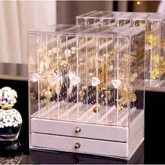 GENERICO - Joyero exhibidor para aretes collares anillos con divisiones gris