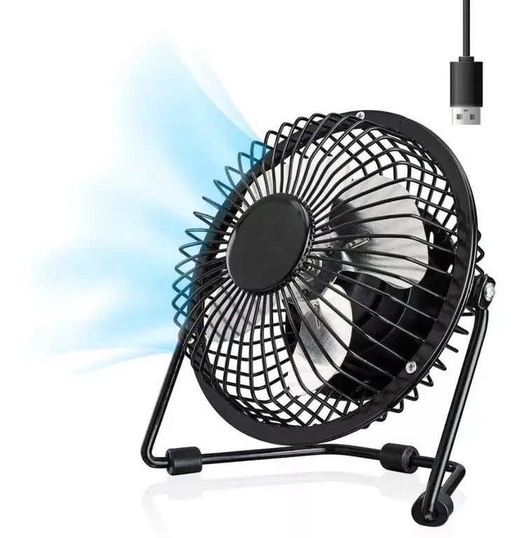 Ventilador para escritorio metálico USB 4 aspas 13x13x7cm NEGRO