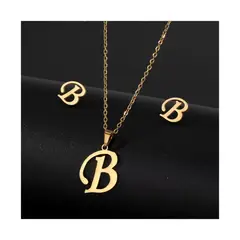 SIFRAH SHOP - Collar y Aretes de Acero Dorado Dije Letra Inicial B Con Caja