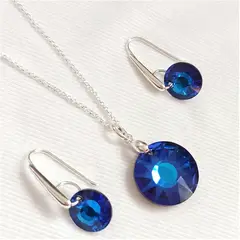 SIFRAH SHOP - Collar y Aretes de Plata con Dije Cristal Sol Azul