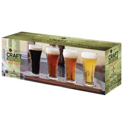 LIBBEY - Juego Beer Flight de 5 Piezas (4 Vasos más Base de Madera)
