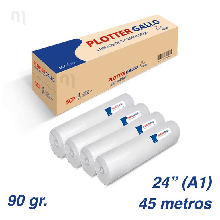 ROLLO PAPEL PLOTTER BOND 90GR 24 X 45M (CAJA DE 4 ROLLOS A1)