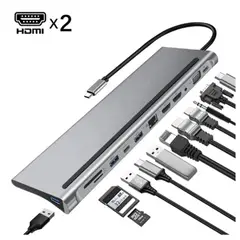 OEM - Hub Estacion Adaptador Tipo C 12 en 1 Multiport Hdmi Vga - Aluminio