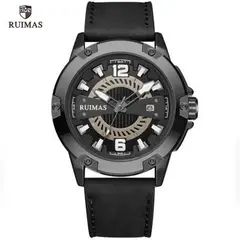 RUIMAS - Reloj Acero Negro y Cuero Negro RUI-37