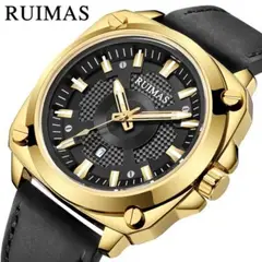 RUIMAS - Reloj Acero Dorado y Cuero Negro RUI-33