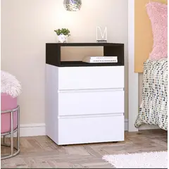 VILLA HOGAR - Velador Bruss blanco con cubo negro -