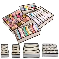 ELMEJORPRECIO - Set De 4 Organizadores De Ropa Interior Plegable Beige
