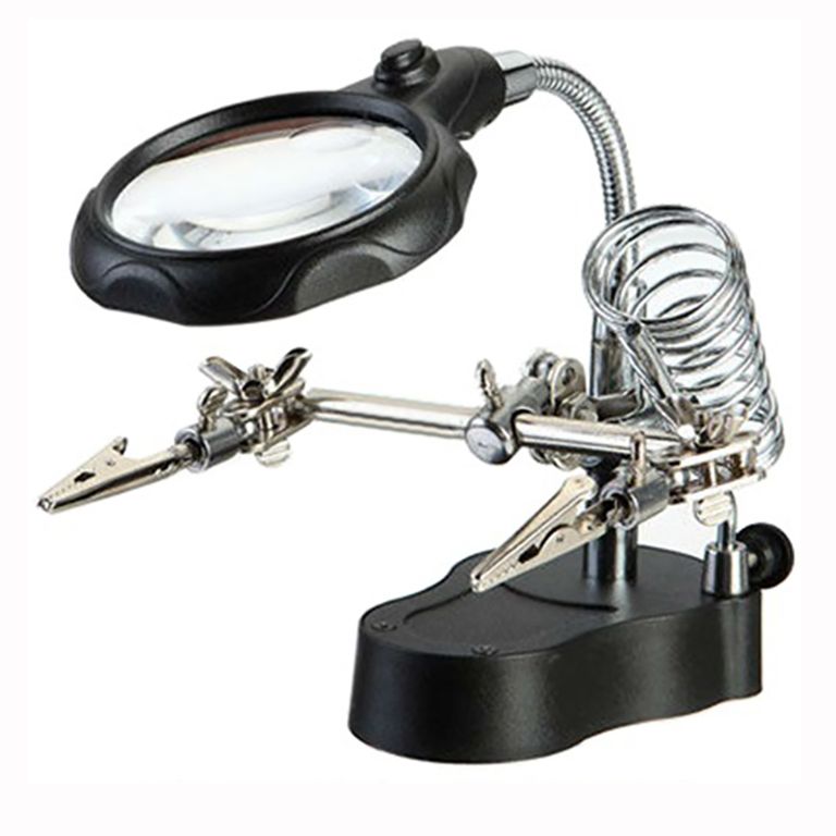 Soporte sujetador con LUPA doble zoom y LUZ LED -