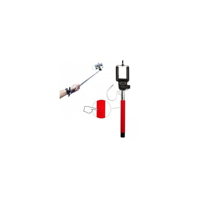Monopod palo para selfie+con cable+boton en el mango  rojo