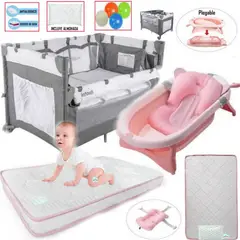 INFANTI - Cuna Always Together +colchón ROSADO y Tina plegable ROSADO