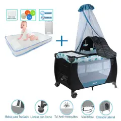 EBABY - Cuna corral Sally + colchon Azul - Celeste