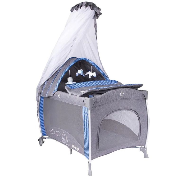 Cuna Corral Aluminio NOA 780 Con Tul Reina - Azul