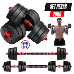 GENERICO - Pesas 20kg Set Convertible a Barra Importado Gym